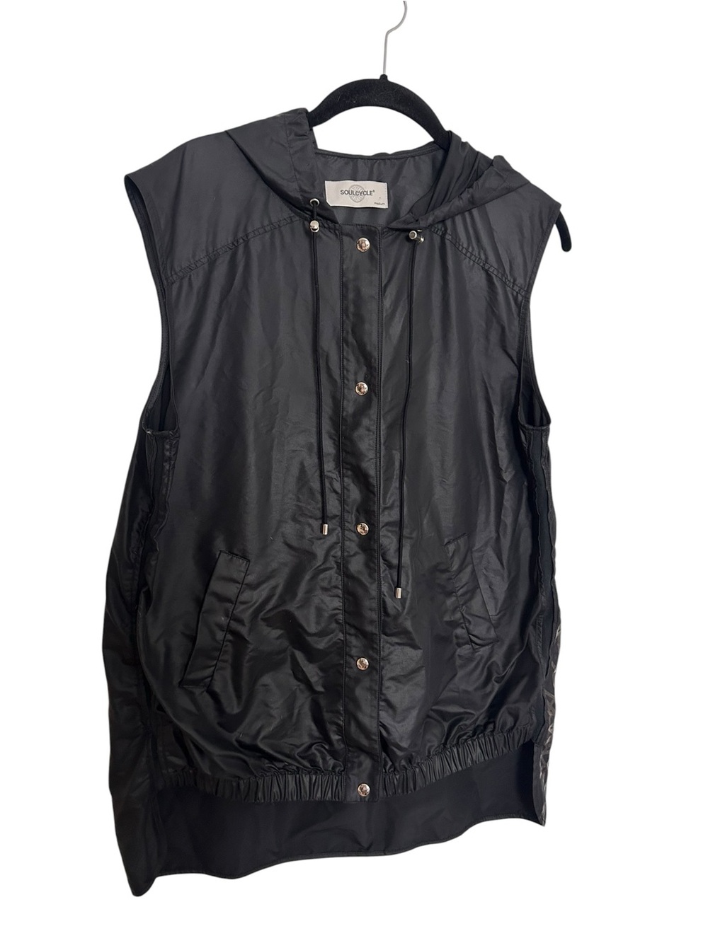 SoulCycle Black Hooded Wind Vest Sleeveless Snap Front Made USA Medium